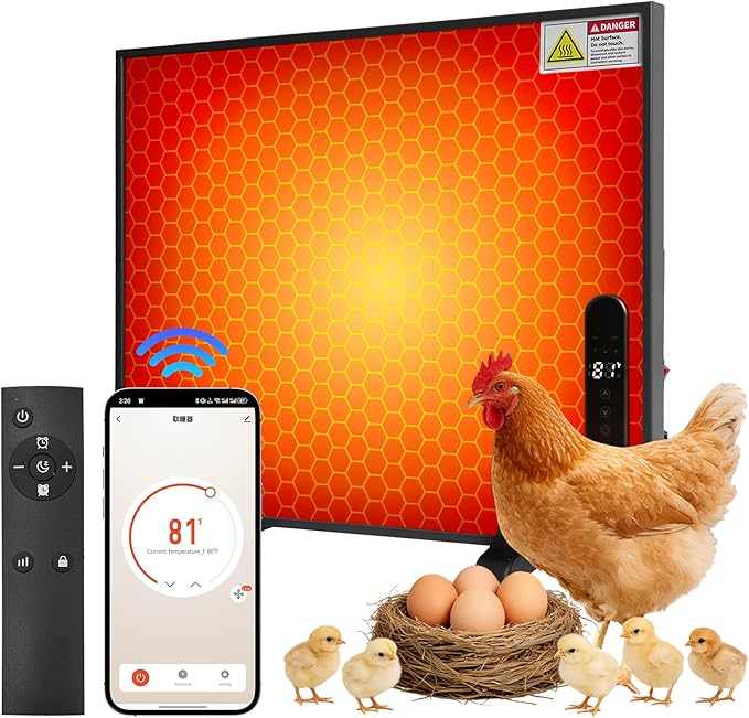 200W Smart Chicken Coop Heater with Thermostat – Check Temperature, APP-Controlled Temperature & Timer, Big Heat Plate for Chicken Coop, Fireproof Chick Heat Plate, 23" x 20"