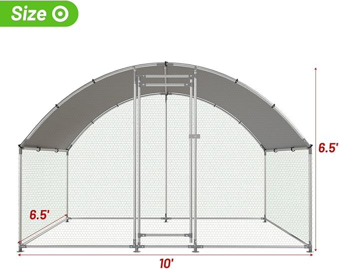 Large Metal Chicken Coop Walk-in Poultry Cage with Water-Resident and Anti-UV Cover Duck Rabbit Cat House Outdoor Chicken Run Pen with Round Roof