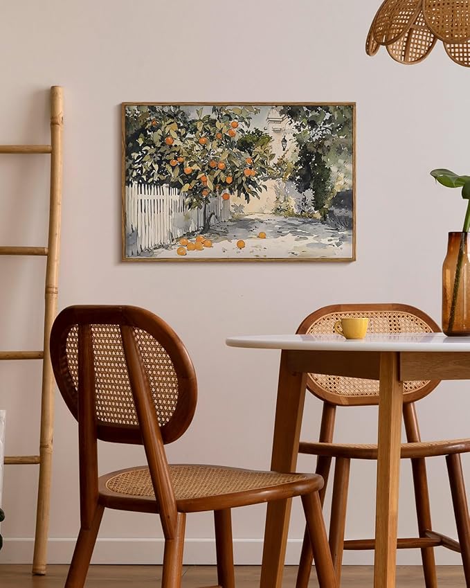 InSimSea Framed Canvas Wall Art Vintage Decor Country Orange Trees Earthy Room Decor Aesthetic Oil Painting Wall Picture Farmhouse Prints Artwork for Kitchen Living Room Bedroom 16x24in