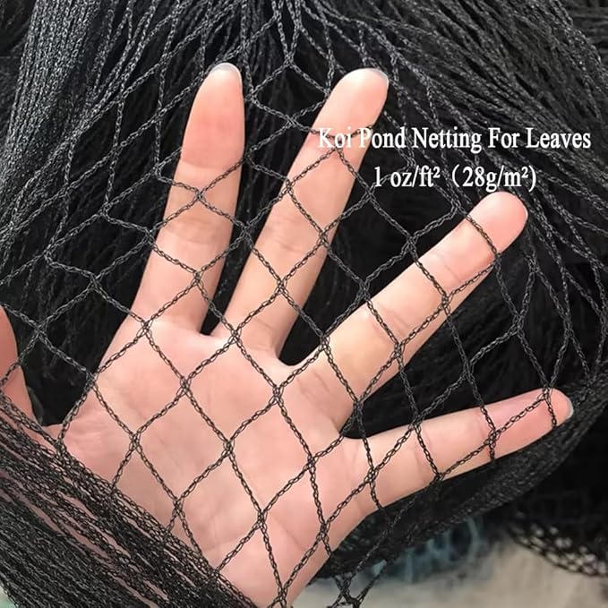 Koi Pond Netting for Leaves 10x30 Ft, 1/2 in Strong Woven Fine Mesh Pond Leaf Net Cover, Protecting Koi Fish from Herons, Raccoons, Birds, Cats & Predators, 14 Pcs Stakes Included