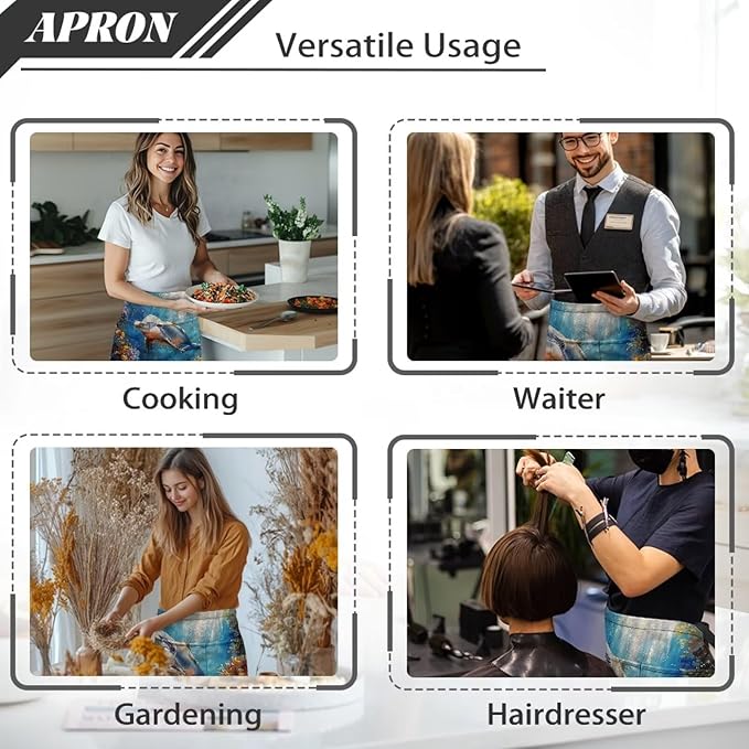Waist Apron with 3 Pockets Waterproof 13 Inch Short Half Waist Aprons Women Men Server Aprons Waitress Waiter Apron