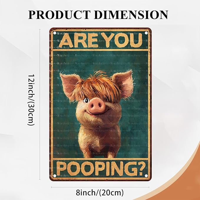 Highland Pig Vintage Tin Sign Are You Pooping Funny Bathroom Wall Decor for Western Highland Pig Lovers 8X12Inch