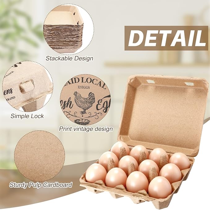 Zhanmai 25 Pcs Natural Paper Pulp Egg Cartons Blank Bulk 12 Count Dozen Vintage Classical 3 x 4 Style Square Chicken Cardboard Egg Tray for Family Farm Market Storing Easter Activity Supplies