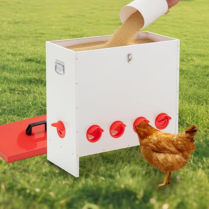 Automatic Metal Chicken Feeder Large Capacity 120 Lbs, No Waste 10-Ports Weather-Resistant & Animal-Proof Gravity Poultry Feeder for Chickens, Geese, Ducks, Turkeys, Quails