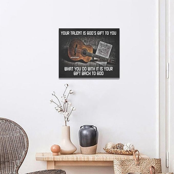 Vintage Guitar Wall Art - Chords Pictures Canvas Prints - Inspirational Artwork for Music Studio, Bedroom, Living Room, Bathroom - 20"x16"