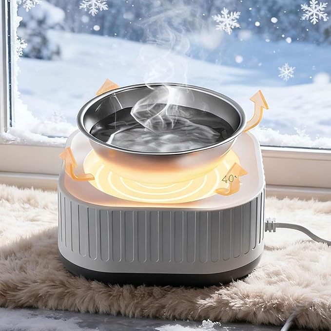 Heated Water Bowl, with Waterproof Design, Keeps Water Warm (35-40°C) in Gardens, Thermostatic Control Anti-Freeze Heated Pet Water Bowl for Chicken,Duck,Goose,Rabbit (Gray)