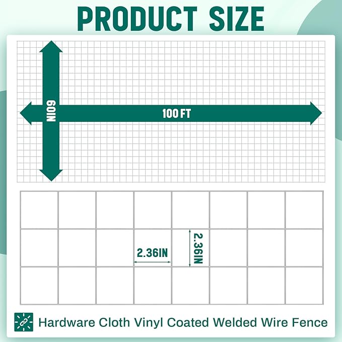 Gisafai Galvanized Welded Wire Fence 5 ft X 100 ft for Dog Chicken Hog Goat Cattle 16GA Garden Border PVC Coated Fencing Roll Border Yard Vegetable Plant Animals Protection Poultry Netting(Silver)