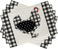 Seliem Farm Chicken Hen Animal Placemats Set of 4, Black White Buffalo Check Plaid Farmhouse Chick Dining Table Place Mats, Spring Summer Country Rustic Kitchen Decor Home Decoration 12 x 18 Inch