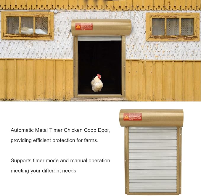 Pwshymi Automatic Chicken Coop Door, Solar Powered Chicken Door Opener with Timer LED Display for Duck Goose Poultry Safety (Gold)