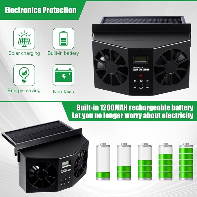 2 Pack Solar Powered Car Exhaust Fan 3 Fans Car Window 4500 RPM Air Vent Radiator Solar Energy Cooling Vent Exhaust for General Types(Solar 2 Fans,Black)