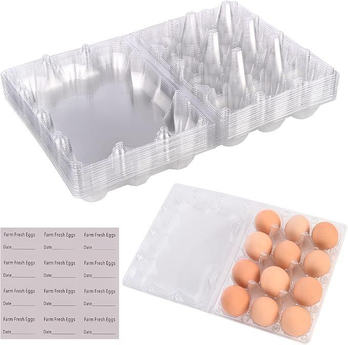 Egg Cartons 12 Packs - 4x3 Egg Cartons Bulk 1 Dozen Plastic Egg Carton Cheap Bulk, Clear Empty Reusable Egg Carton Holds up to 12 Eggs Securely for Farm Market Family Kitchen Storing Eggs