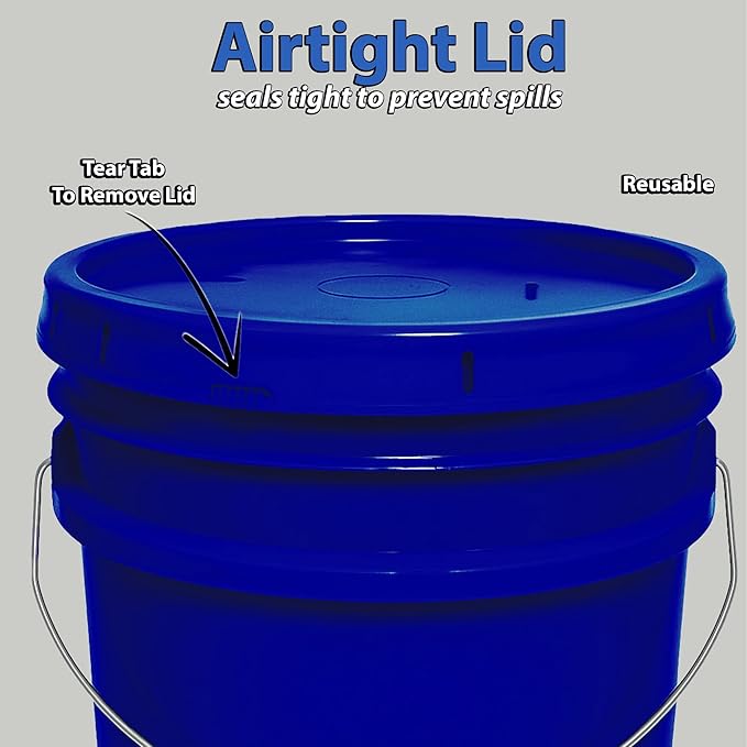 5-Gallon Bucket with Airtight Lid – Made in USA, Food Grade BPA Free Plastic, Heavy Duty Multi-Use, Metal Handle with Grip, Stackable Storage – Fina Blue, 1 Pack