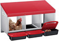 Chicken Nesting Boxes with Rollout Egg Collection – 3-Compartment Metal Hen Nest Box with Removable Trays, Slanted Roof & Ventilation, Wall Mount or Standing for Backyard Poultry Coop, Red