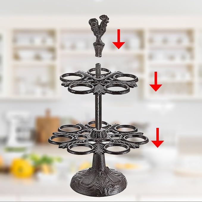 Heavy Duty Cast Iron Egg Holder Countertop - Vintage Egg Holder Stand for Fresh Eggs, Retro Egg Storage Rack, Easter Egg Display Holder for Kitchen & Dining Countertop Decor