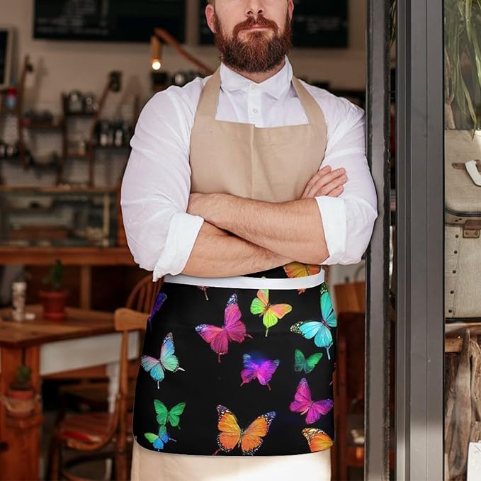 Unisex Apron for Cooking Server Waitress Half Waist Apron with 3 Pockets