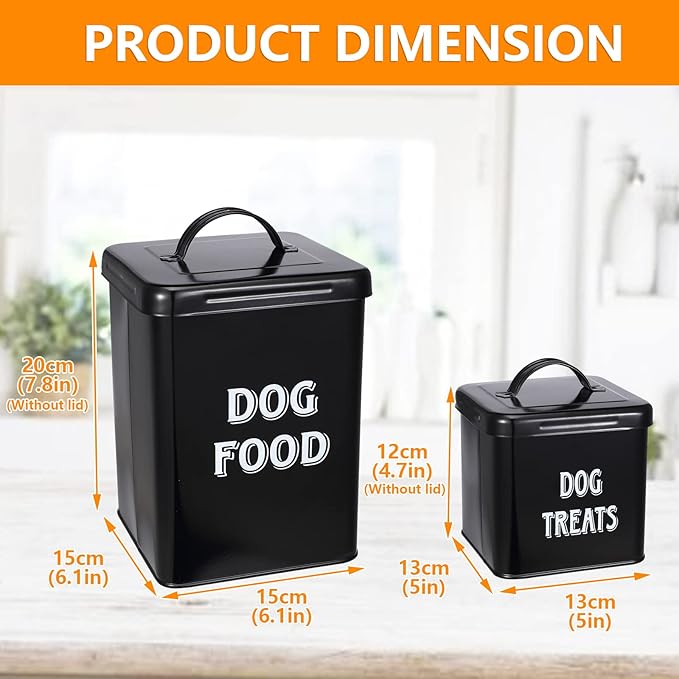 Morezi Dog Food Storage Container Farmhouse Pet Food Treats holder with Lid and Scoop, Perfect Sturdy Canister Tins for Kitchen Countertop, Shelf, Great Gift for Pet Owners - Dog Food - Black