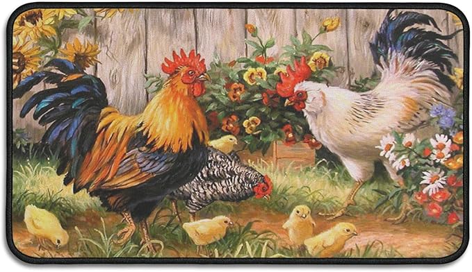 Roszwtit Farmhouse Kitchen Rugs and Mats, Farm Rooster Door Mat, Seasonal Washable Non-Slip Floor Mats for Home Kitchen Decor 30x17 Inch