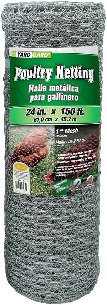 YARDGARD – 1 Inch Twisted Mesh Wire Fence – 24 Inches by 150 Feet – 20 Gauge Galvanized Steel – for Poultry Netting | Rabbit Fencing | Bird Enclosures | Garden Protection and Plant Support