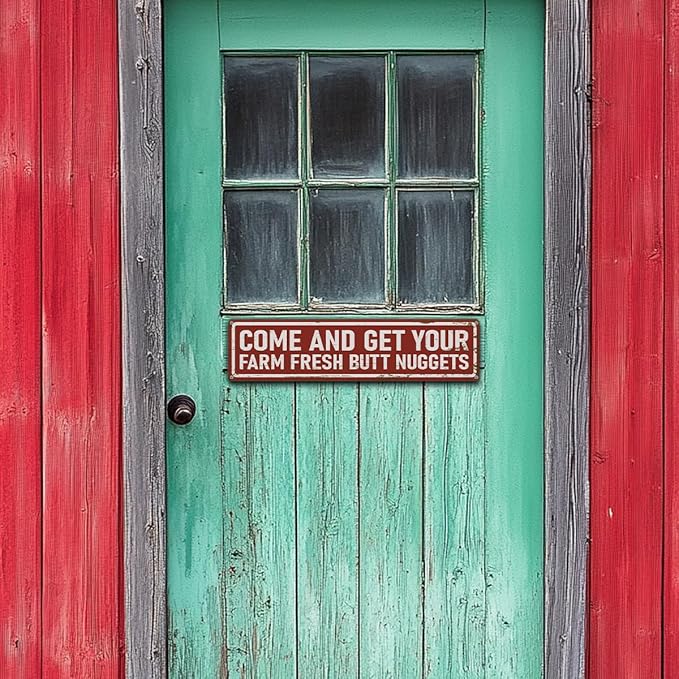 Rustic Farmhouse Style Chicken Coop Sign, Metal Outdoor Chicken House Signs, Farm Fresh Butt Nuggets Signs, Retro Metal Tin Sign, Farmhouse Decor, Backyard Hen House Gift 15.8x4 Inch