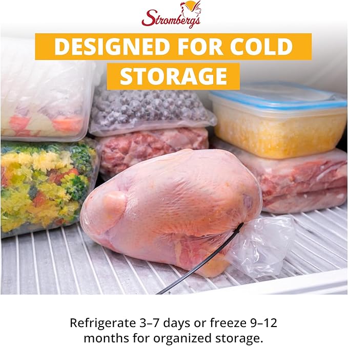 Stromberg's Small Turkey Heat Shrink Bags, Large Chicken Poultry Freezer Storage Bags, 14" x 24" Food Safe 65 Micron Shrink Wrap for Water Dip Sealing, Minimizes Freezer Burn & Punctures, 25 Pack