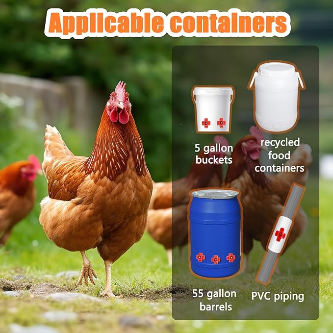 15 Pack Horizontal Chicken Waterer Nipples,Leakproof Chicken Nipple Water for Poultry Coop, Durable ABS Plastic & Stainless Steel, Water Saving Design,with Drill Bits