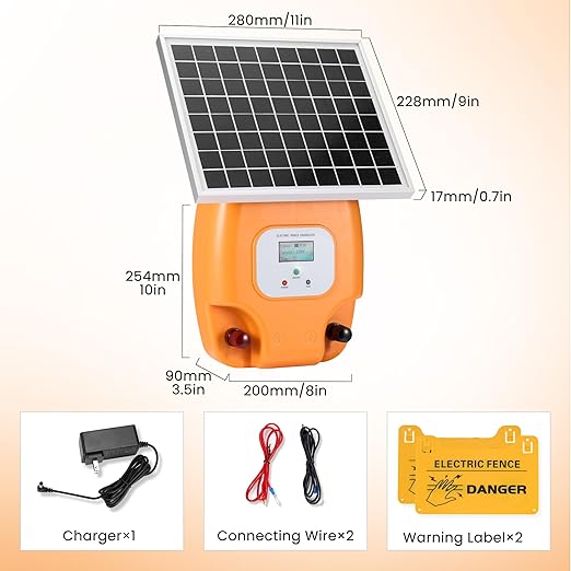 CURECURE Solar Electric Fence Charger with 8100mAh Lithium Battery, 10W Solar Panel, Easy Installation, 6 Miles Range, 1.5 Joules, LED Display, Use for Livestock, Pet, Farm, Garden