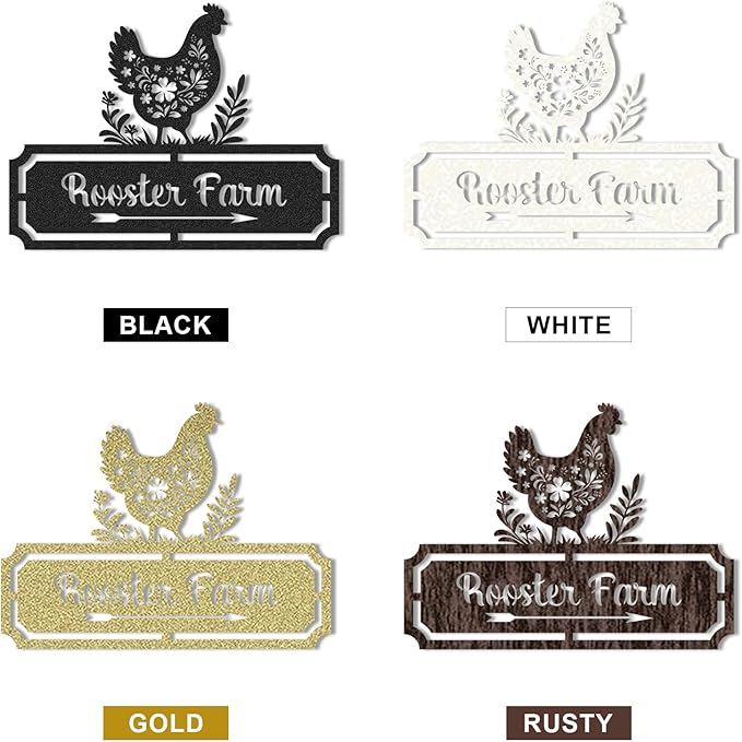 Personalized Chicken Coop Signs, Outdoor Chicken Coop Decor, Vintage Farmhouse Wall Decor, Custom Metal Name Sign for Farm Yard Garden Home, Gifts for Chicken Lovers Color05