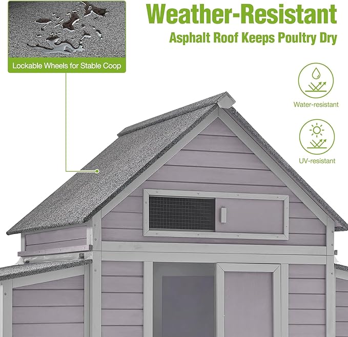 GUTINNEEN Large Mobile Chicken Coop with Heavy-Duty Wheels, Extra-Large Nesting Boxes, Lockable Metal Pull-Out Tray, Weather-Resistant Roof, Spacious Outdoor Poultry Cage, Ideal for 3–6 Chickens