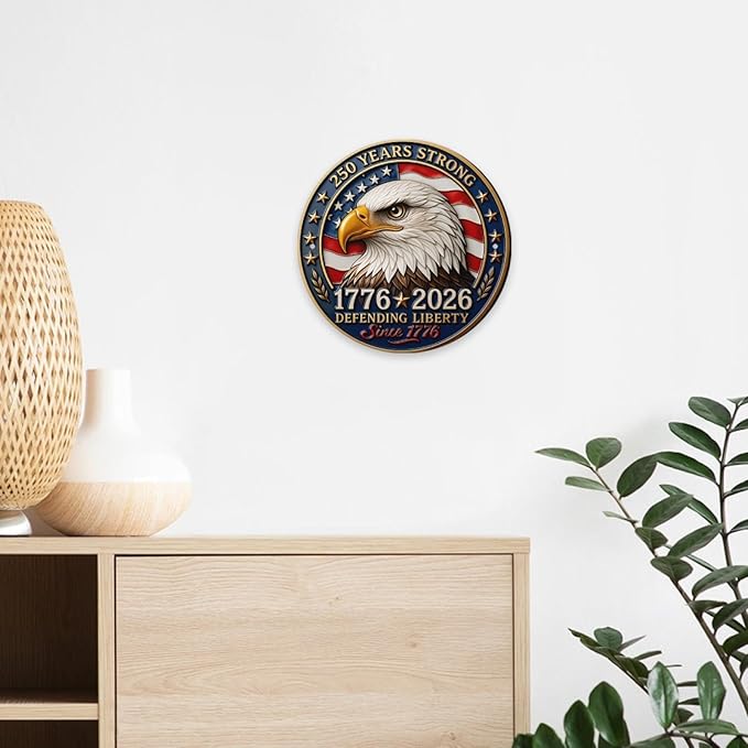 United States 250th Anniversary Metal Sign, 250th Anniversary USA Round Metal Signs for Home Decor, 250 Patriotic American Wall Signs Yard Signs, Gift for US Citizens, Patriotic Collectors