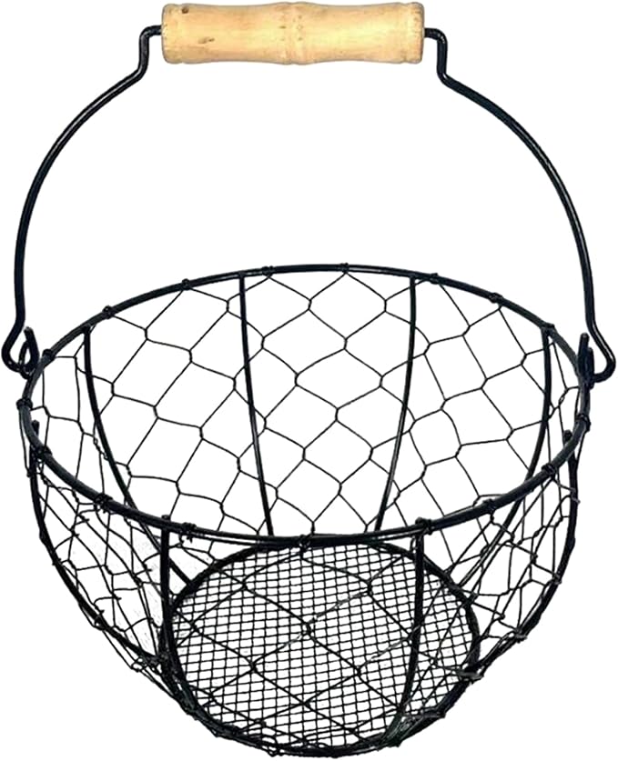 Metal Wire Egg Basket for Gathering Eggs, Vintage Egg Collecting Basket with Handle, Farmhouse Eggs Storage Container for Kitchen Pantry Organization