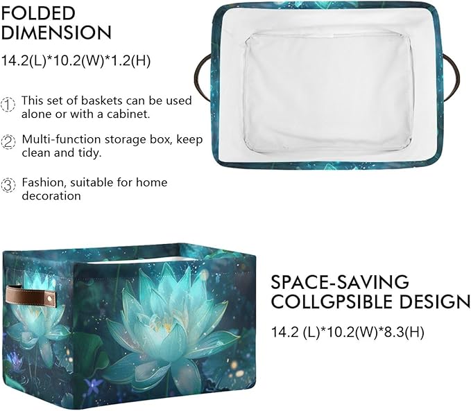 JIPONI Glowing Lotus Fabric Storage Bins for Shelves, Decorative Storage baskets for organizing, Closet Organizer with Handle for Cloth, Toys, Bedrooms, Farmhouse
