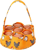 Egg Collecting Basket, Canvas Egg Basket for Gathering with 7 Pouches for Chicken, Duck, Goose, Bird, Various Poultry Collection (Yellow chicken)