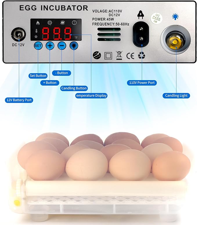 Incubators for Hatching Egg 16Eggs Digital Temperature Control Egg Candler and Alarm, External Water Port, Auto Egg Turning & 360°Air Circulation System for Chicken Coop, Duck, Goose & Quail Eggs