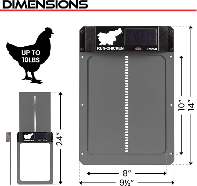 RUN-CHICKEN Door Eternal – Solar Automatic Chicken Coop Door with Built-in Solar Power & Battery Backup, Smart App & Timer Control, Weatherproof Aluminum, Predator-Proof, Easy to Install (Gray)