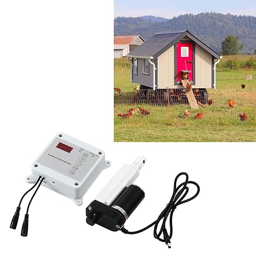 Hyuduo Automatic Chicken Coop Door Opener 30W – Light Sensor & Remote Control, IP44 Rated, Fits 9–39 Inch Doors, 44 lb Capacity Poultry Door Timer