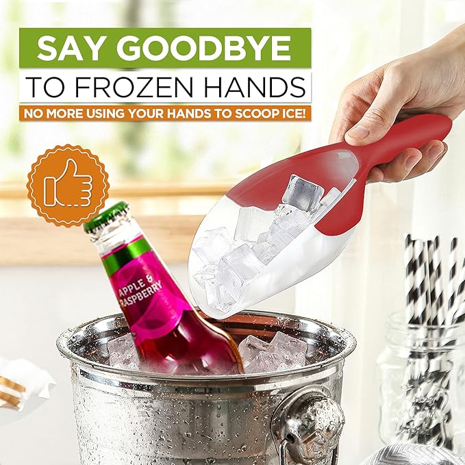 Spring Chef Red Magnetic Ice Scoop for Freezer Bin - Flexi-Plastic Ice Scoopers for Food with Soft Grip Handle - Popcorn Scoop - Kitchen Scoopers for Flour, Grain, Pet Food - Dishwasher Safe - 2 Pack