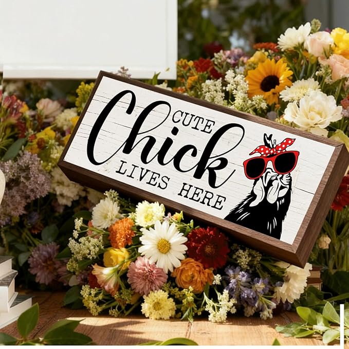 Chicken Decor, Cute Chicks Lives Here Sign, Funny Farm Decors, Decorative Wooden Wall Plaque, Chicken Lover Home Decor, Housewarming Gift 9.5x3.1x1 inches