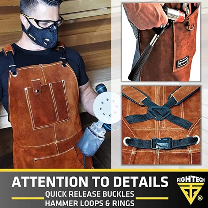 FIGHTECH Shop Apron - Heavy Duty Wood Working Apron for Men with Tool Pockets for Woodworkers Blacksmiths Carpenters M-XXL