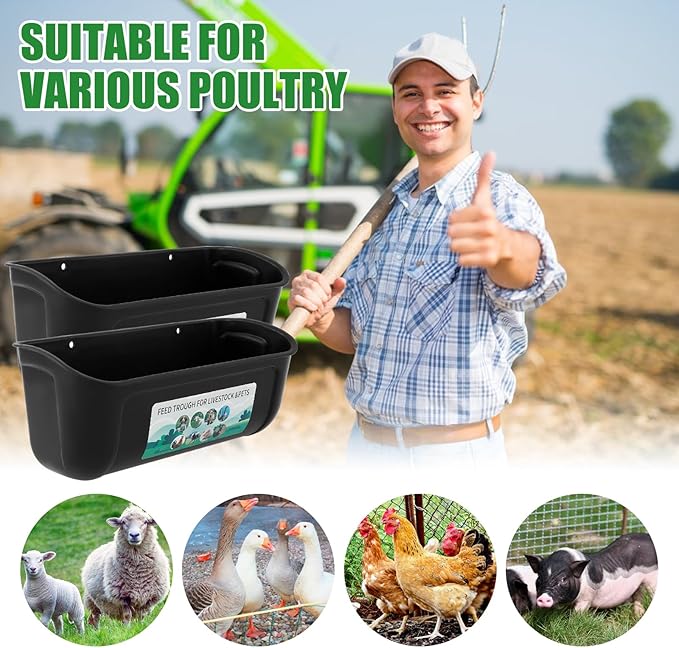 2Pcs Chicken Feeder Hanging Chicken Feeders Goat Feeder Hanging Feed BPA Free Chicken Feeder Poultry Feeder Poultry Feeding Container Water Bucket for Chicken Duck Goat (Black)