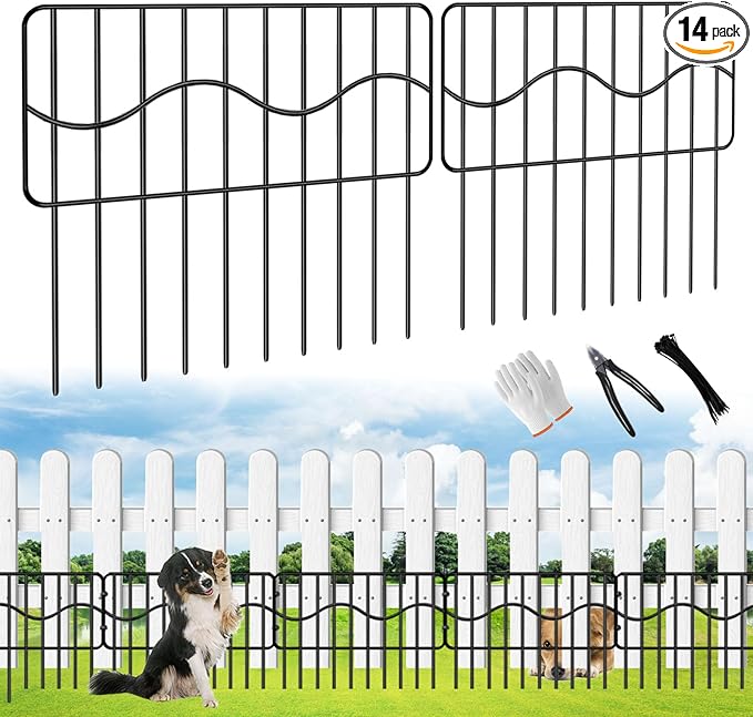 20ft(L) x 13in(H) Garden Animal Barrier Fence, 14panels No Dig Fences, Small Dog Fence Barrier, Animal Barrier Rabbit Fencing Rustproof Metal Decorative Border for Outdoor Garden