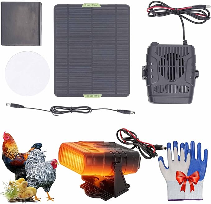 Solar Heater for Greenhouse, Solar Heater for Chicken Heater, Solar Powered Heater for Outdoor Use, Dog House, Shed, Pet Shelter - Smart Thermostat, Weather-Resistant, Easy Mount (Black-20W)
