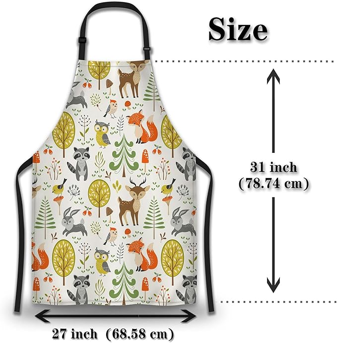 Gardening Apron for Women Cute Woodland Animals Cooking Aprons for Men for Kitchen Cooking Restaurant BBQ Painting Crafting 27” (W) x 31” (H), Waterproof Apron