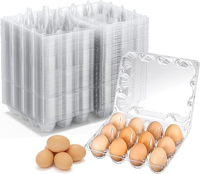 JarThenaAMCS 200Pcs Plastic Egg Carton Bulk Empty Clear Egg Tray Holder Container for Farm Business Market Home Kitchen Refrigerator Storage (3 x 4 Grids)