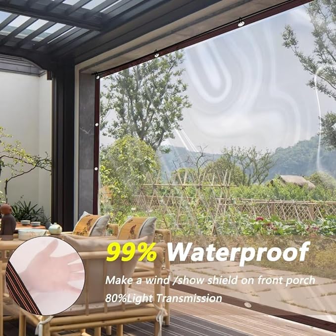 Clear-Tarps-With-Grommets-4X8FT, PE Tarpaulin Tarps Transparent Tear Resistant Waterproof Greenhouse Tarp for Balcony Tent Cover Gardening Chicken Coop Canvas Painters Drop Cloth-4x8FT