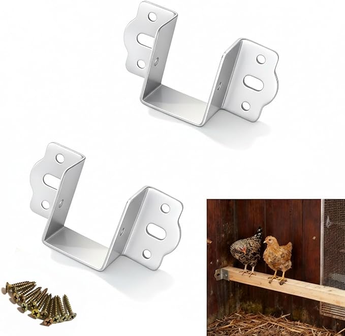 2Pcs Chicken Coop Roost Brackets, Metal Perch Mount for Chicken Coop, Heavy Duty Roost Bar Brackets for 2x3 Lumber, Come with Screws