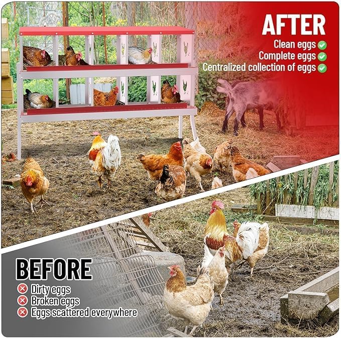 Chicken Nest Box, 10-Compartment Egg-Laying Box, Metal Hen House, Convenient for Collecting Eggs - Ventilated Poultry House Equipment - Suitable for Hens, Ducks Red,with Stand