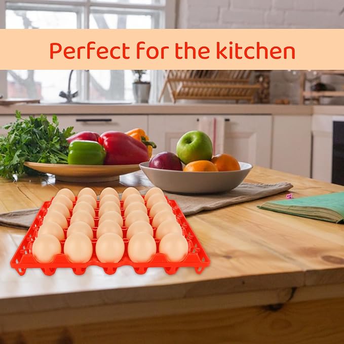 12 Pack Plastic Egg Tray, Red Bulk Egg Cartons 30-Egg Flats, Stackable Egg Racks Egg organizer Crates, Plastic egg crate Farm Products for Storing, Sorting, Shipping Eggs