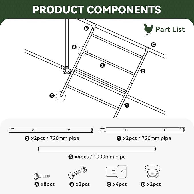 Chicken Coop Roosting Perch,Perfect for Backyard Poultry,Chicken Perch Essentials,Easy to Assemble&Clean,Farm Chicken Toys (56" L x 41.5" W)