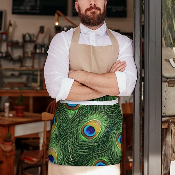 Server Waist Aprons Waitress Unisex Chef Works Half Apron with 3 Pockets