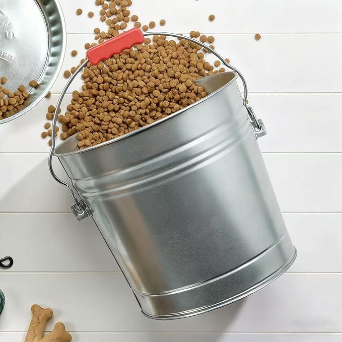 6-Gallon Galvanized Steel Storage Can with Locking Lid, Airtight Food Container for Dry Food, Pet Food, and Bird Seed